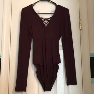 Long Sleeve v-neck open back bodysuit